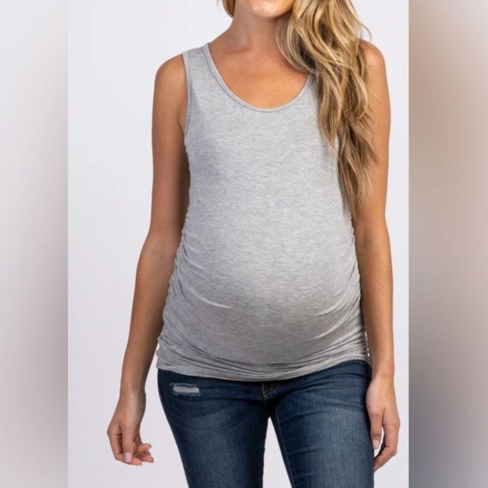 PinkBlush Gray Maternity Tank Top 2X Ruched Stretch Soft Basic Pregnancy